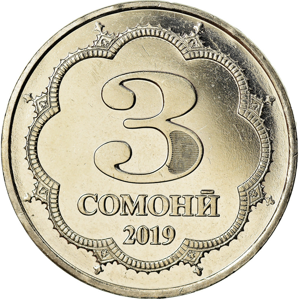 Coin, Tajikistan, 3 Somoni, 2019, St. Petersburg, MS(63), Nickel-brass