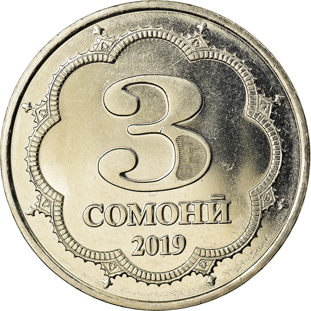 Coin, Tajikistan, 3 Somoni, 2019, St. Petersburg, MS(63), Nickel-brass