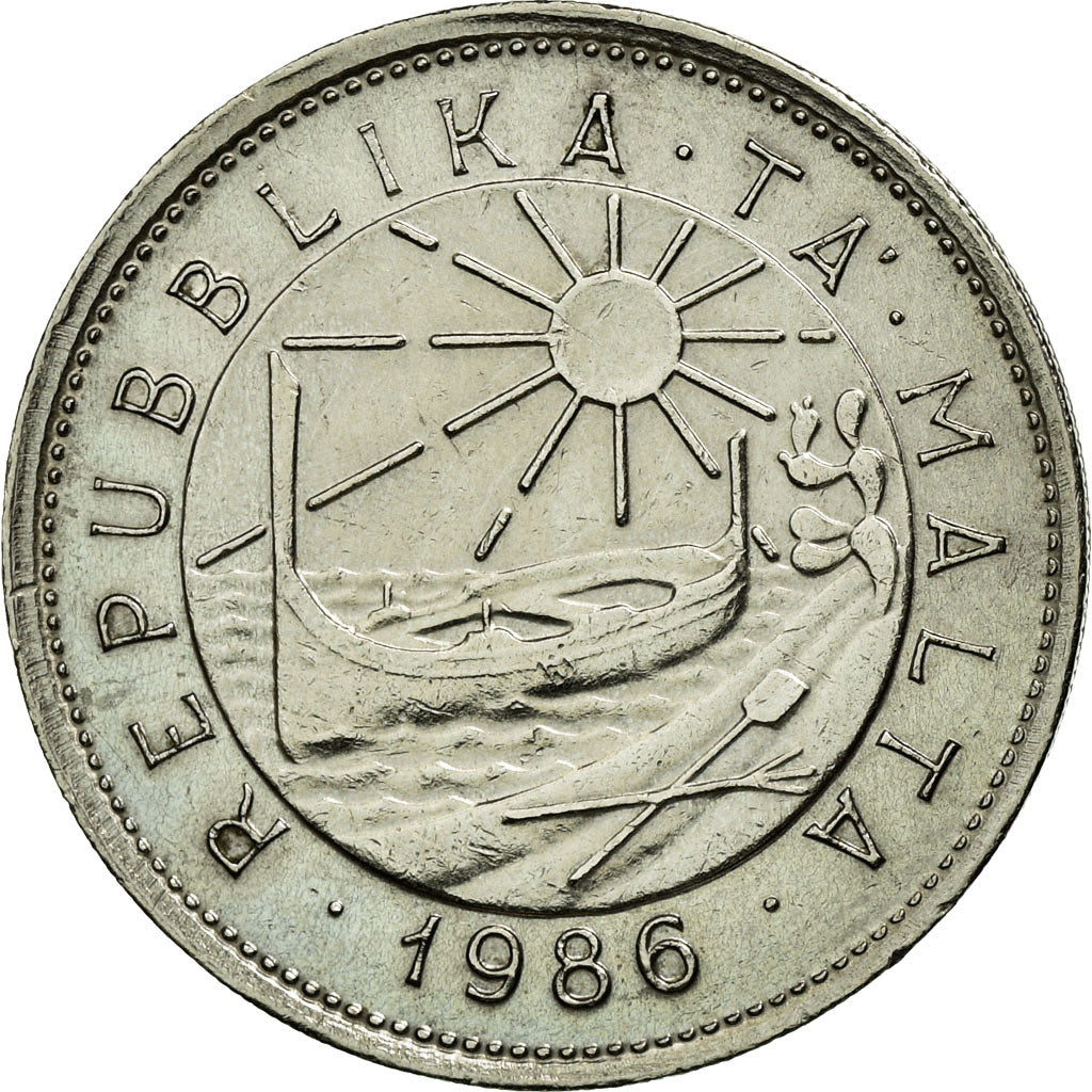 Coin, Malta, 25 Cents, 1986, AU(50-53), Copper-nickel, KM:80