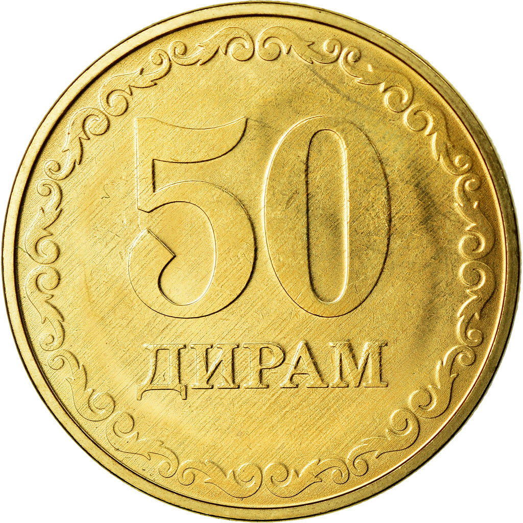 Coin, Tajikistan, 50 Dirams, 2019, St. Petersburg, MS(63), Brass plated steel