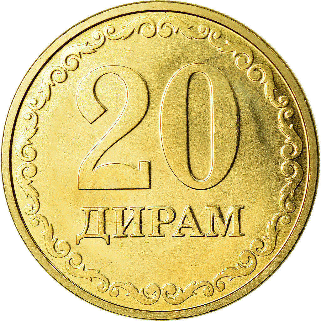 Coin, Tajikistan, 20 Dirams, 2019, St. Petersburg, MS(63), Brass plated steel