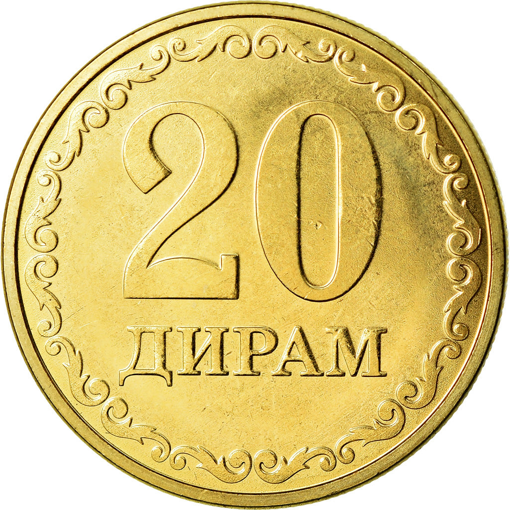 Coin, Tajikistan, 20 Dirams, 2019, St. Petersburg, MS(63), Brass plated steel