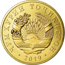 Moneda, Tayikistán, 20 Dirams, 2019, St. Petersburg, SC, Latón chapado en