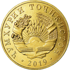 Coin, Tajikistan, 10 Dirams, 2019, St. Petersburg, MS(63), Brass plated steel