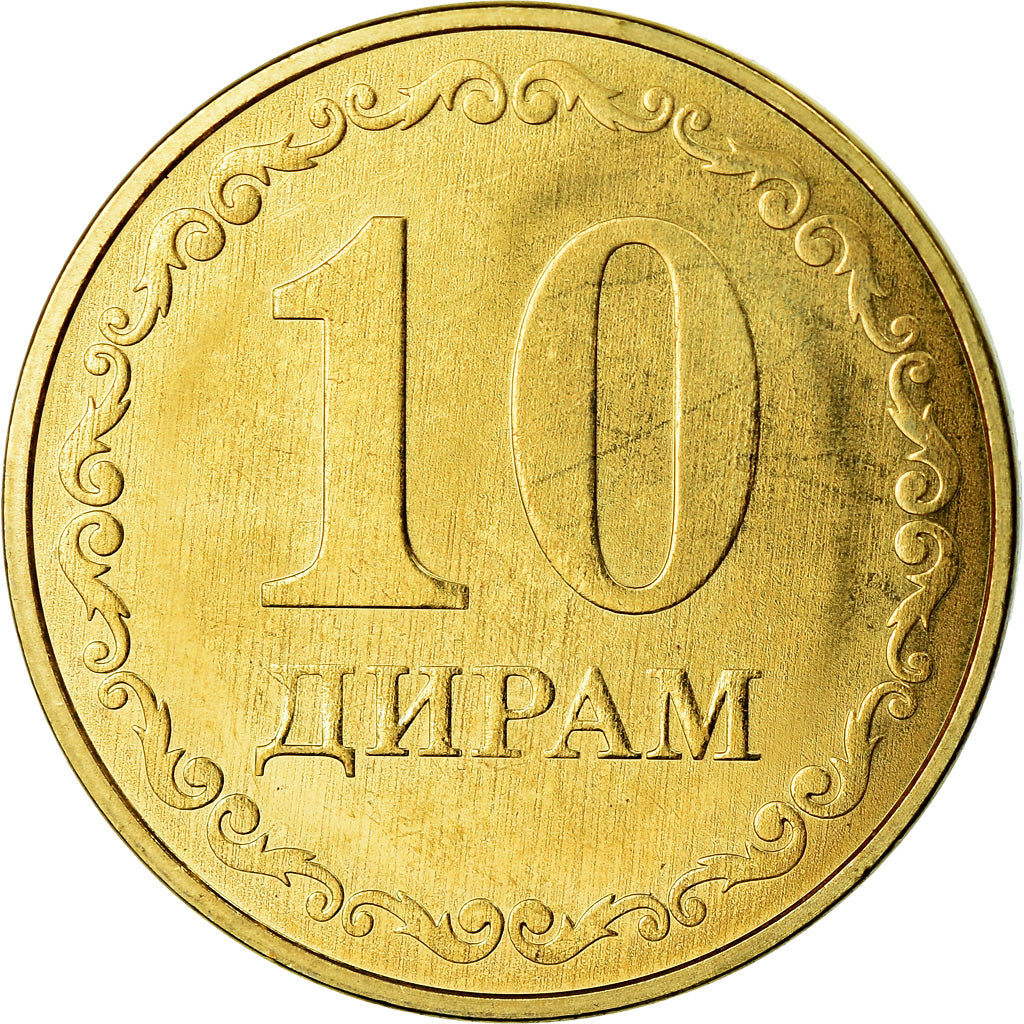 Coin, Tajikistan, 10 Dirams, 2019, St. Petersburg, MS(63), Brass plated steel