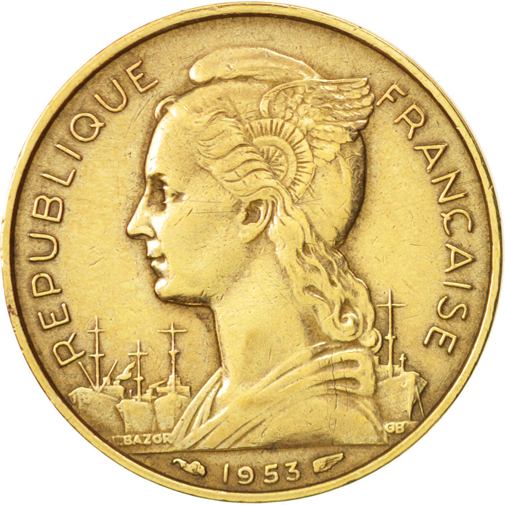 Coin, Madagascar, 20 Francs, 1953, Paris, EF(40-45), Aluminum-Bronze, KM:7