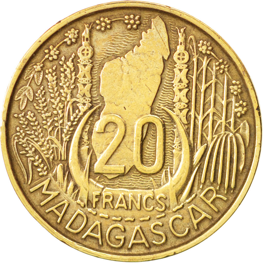 Coin, Madagascar, 20 Francs, 1953, Paris, EF(40-45), Aluminum-Bronze, KM:7