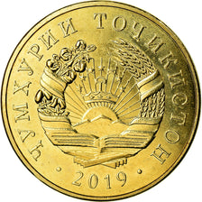 Moneda, Tayikistán, 5 Dirams, 2019, St. Petersburg, SC, Latón chapado en acero