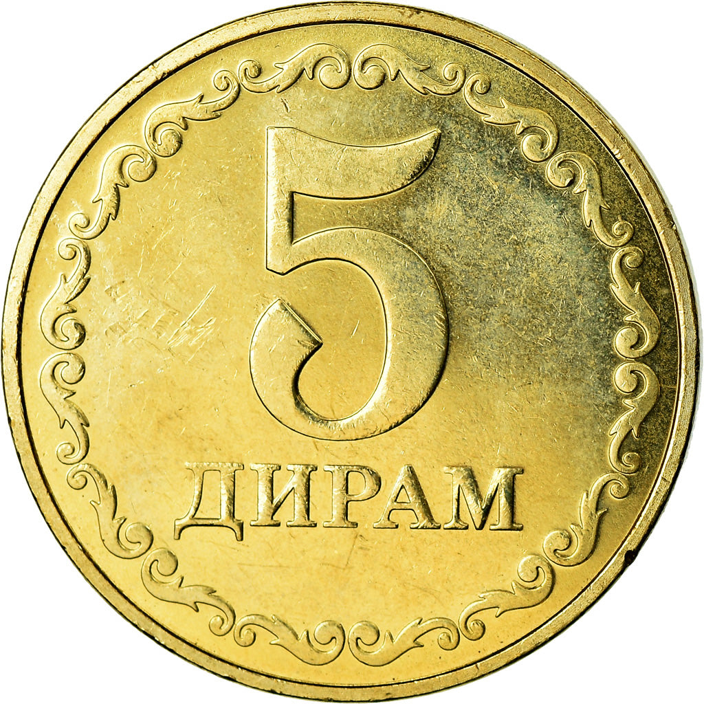 Coin, Tajikistan, 5 Dirams, 2019, St. Petersburg, MS(63), Brass plated steel