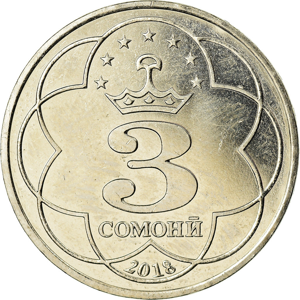 Coin, Tajikistan, 3 Somoni, 2018, St. Petersburg, MS(63), Nickel-brass