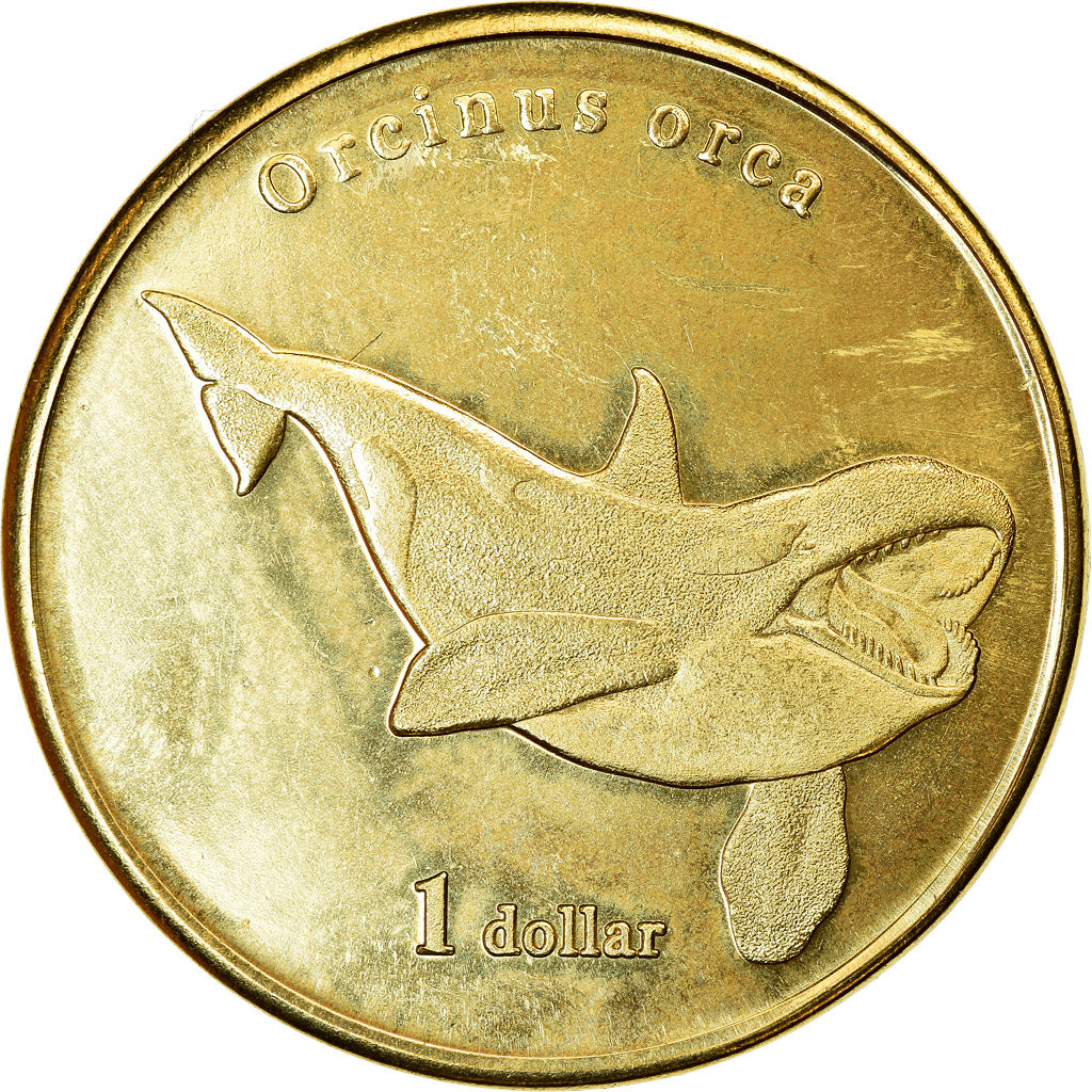 Coin, French Polynesia, Dollar, 2019, Moorea - Orque, MS(63), Brass