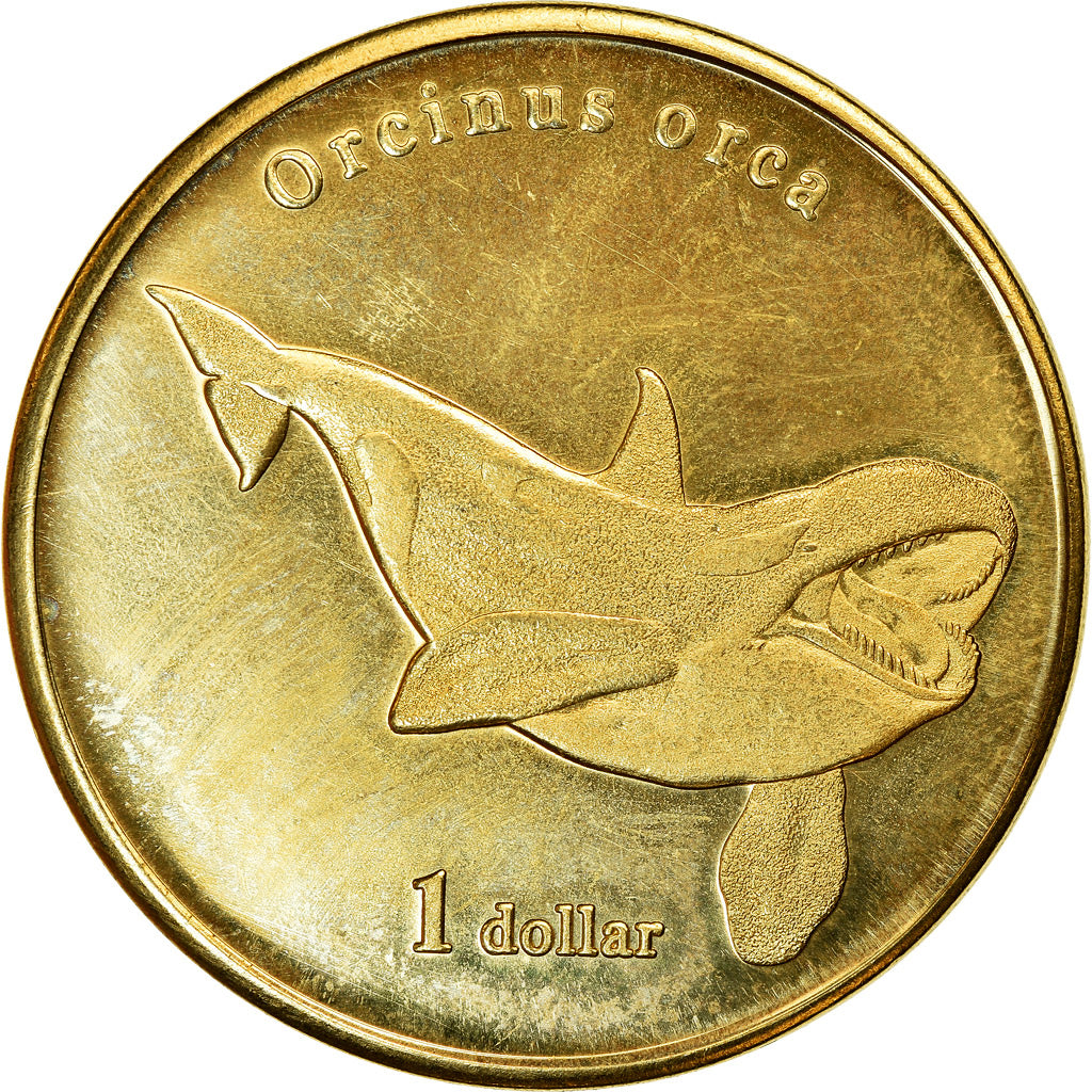 Coin, French Polynesia, Dollar, 2019, Moorea - Orque, MS(63), Brass