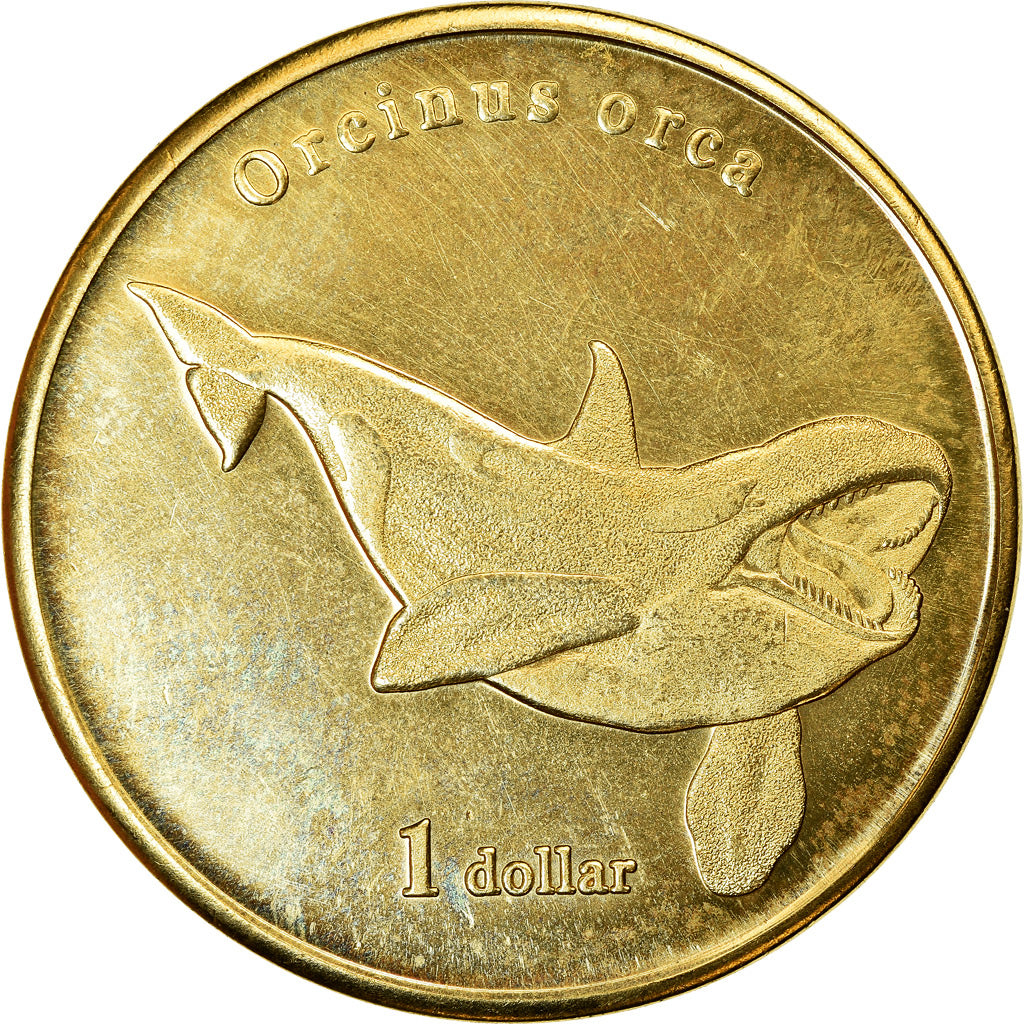 Coin, French Polynesia, Dollar, 2019, Moorea - Orque, MS(63), Brass