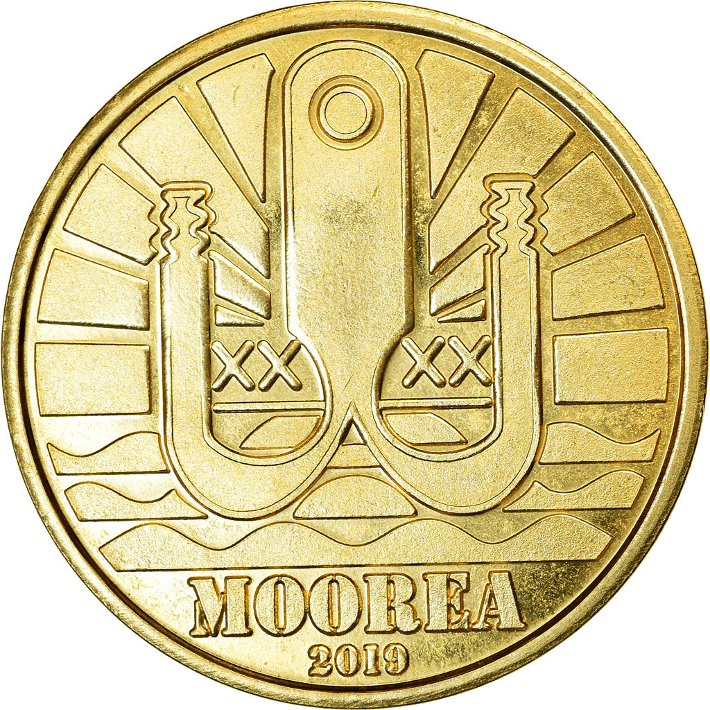Coin, French Polynesia, Dollar, 2019, Moorea - Grand requin blanc, MS(63), Brass