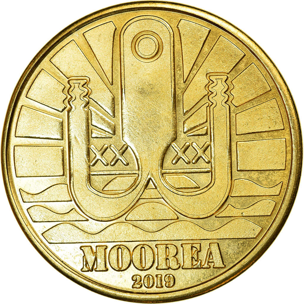 Coin, French Polynesia, Dollar, 2019, Moorea - Grand requin blanc, MS(63), Brass