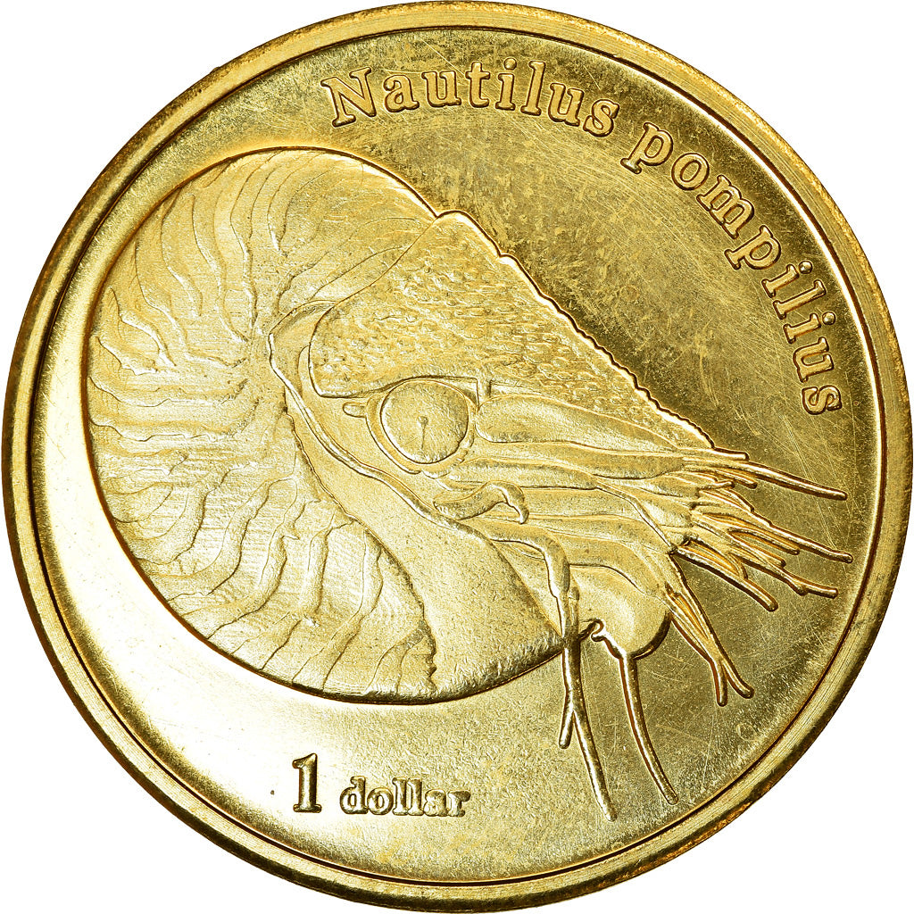 Coin, French Polynesia, Dollar, 2018, Moorea - Nautilus, MS(63), Brass