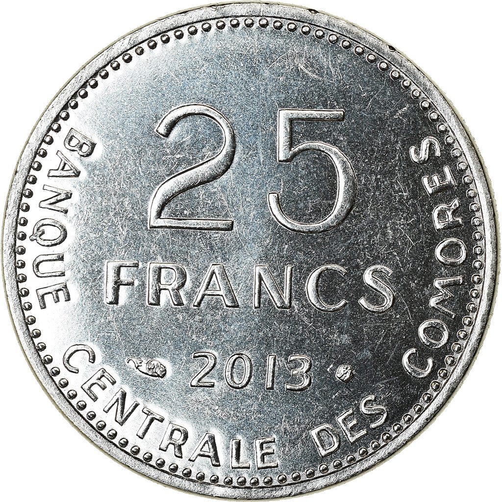 Coin, Comoros, 25 Francs, 2013, Paris, MS(63), Stainless Steel, KM:14A