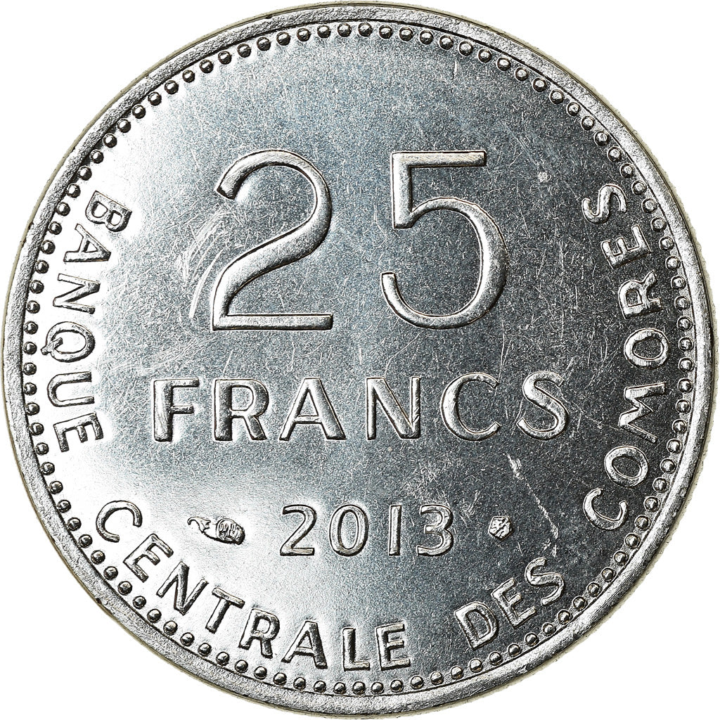 Coin, Comoros, 25 Francs, 2013, Paris, MS(63), Stainless Steel, KM:14A
