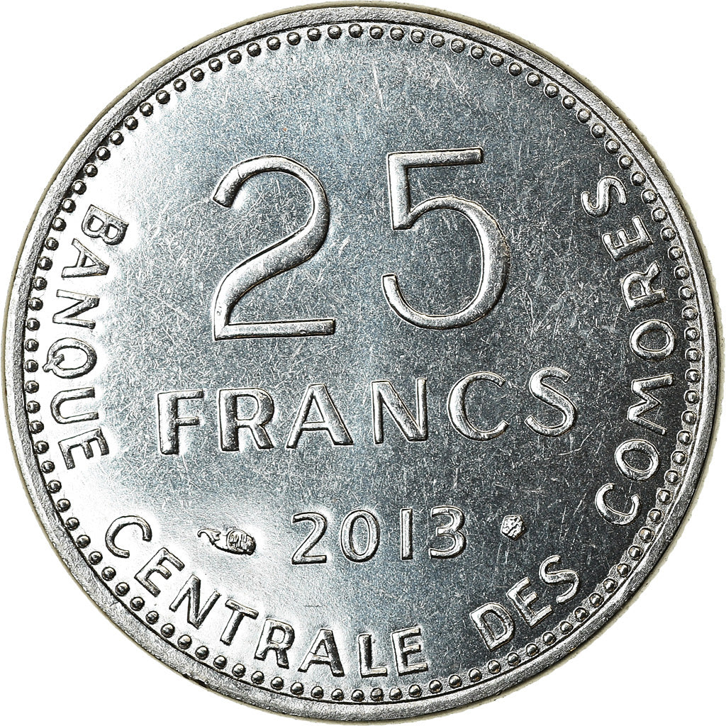 Moneda, Comoras, 25 Francs, 2013, Paris, SC, Acero inoxidable, KM:14A