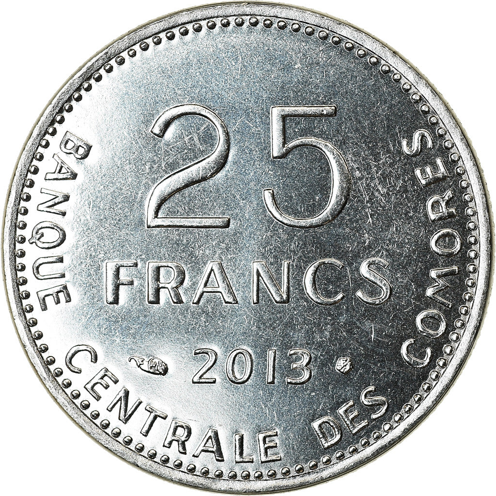 Coin, Comoros, 25 Francs, 2013, Paris, MS(63), Stainless Steel, KM:14A