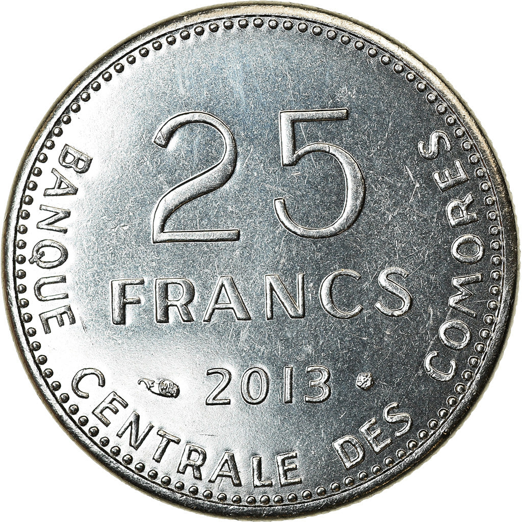 Coin, Comoros, 25 Francs, 2013, Paris, MS(63), Stainless Steel, KM:14A