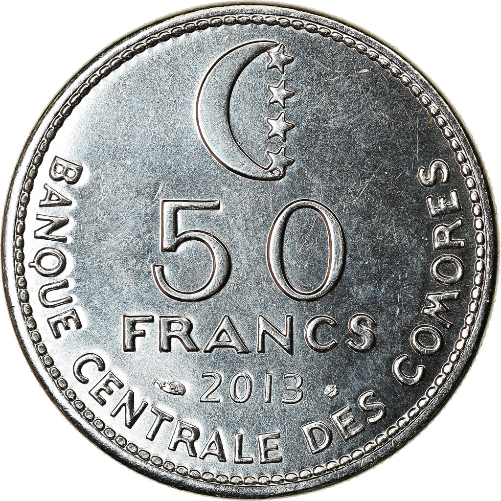 Coin, Comoros, 50 Francs, 2013, Paris, MS(63), Stainless Steel, KM:16a