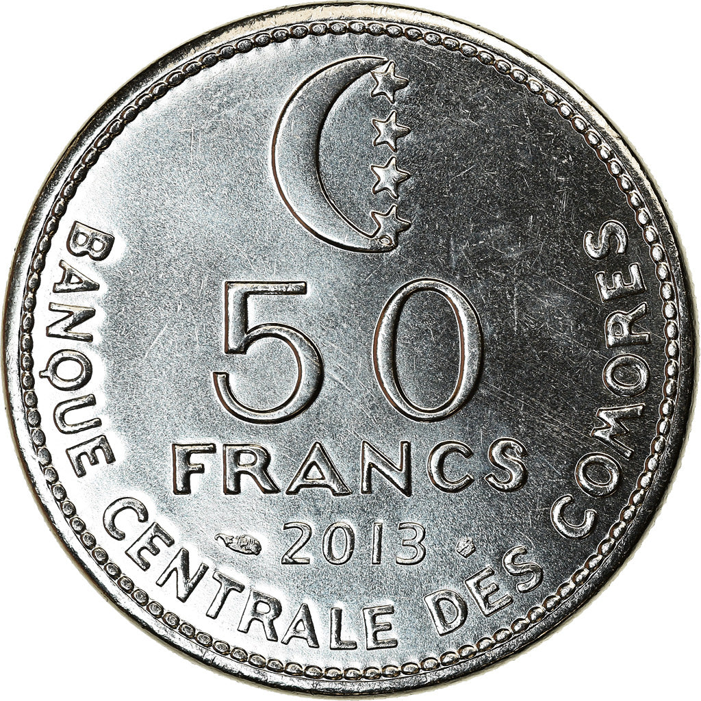 Coin, Comoros, 50 Francs, 2013, Paris, MS(63), Stainless Steel, KM:16a