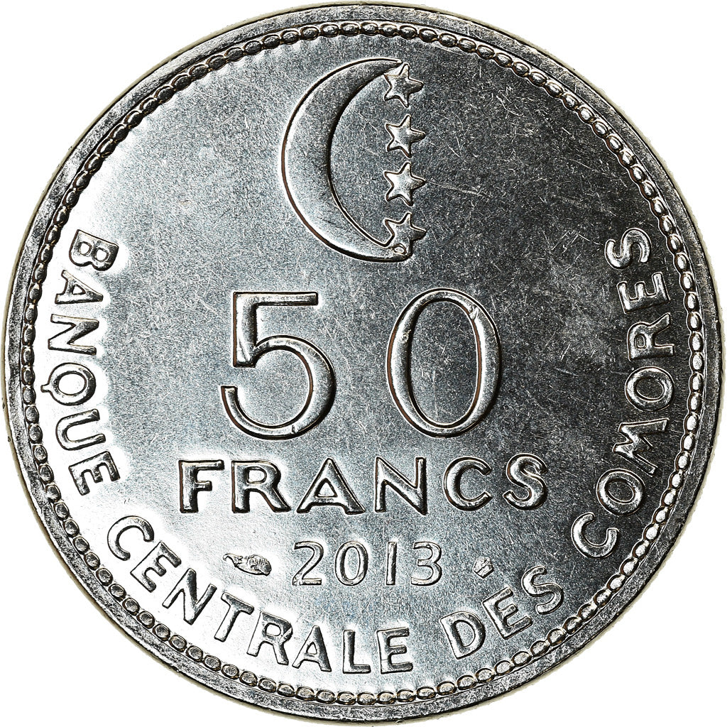 Coin, Comoros, 50 Francs, 2013, Paris, MS(63), Stainless Steel, KM:16a