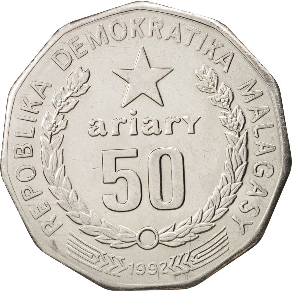 Madagascar, 50 Ariary, 1992, AU(50-53), Stainless Steel, KM:20