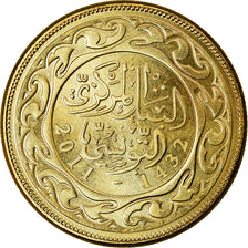 Coin, Tunisia, 20 Millim, 2011/AH1432, Paris, MS(63), Brass plated steel