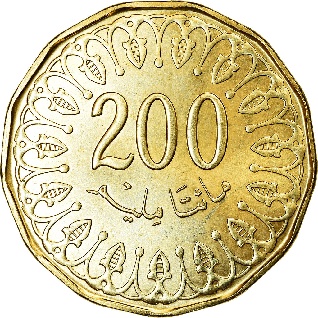Coin, Tunisia, 200 Millim, 2013/AH1434, Paris, MS(63), Bronze, KM:309