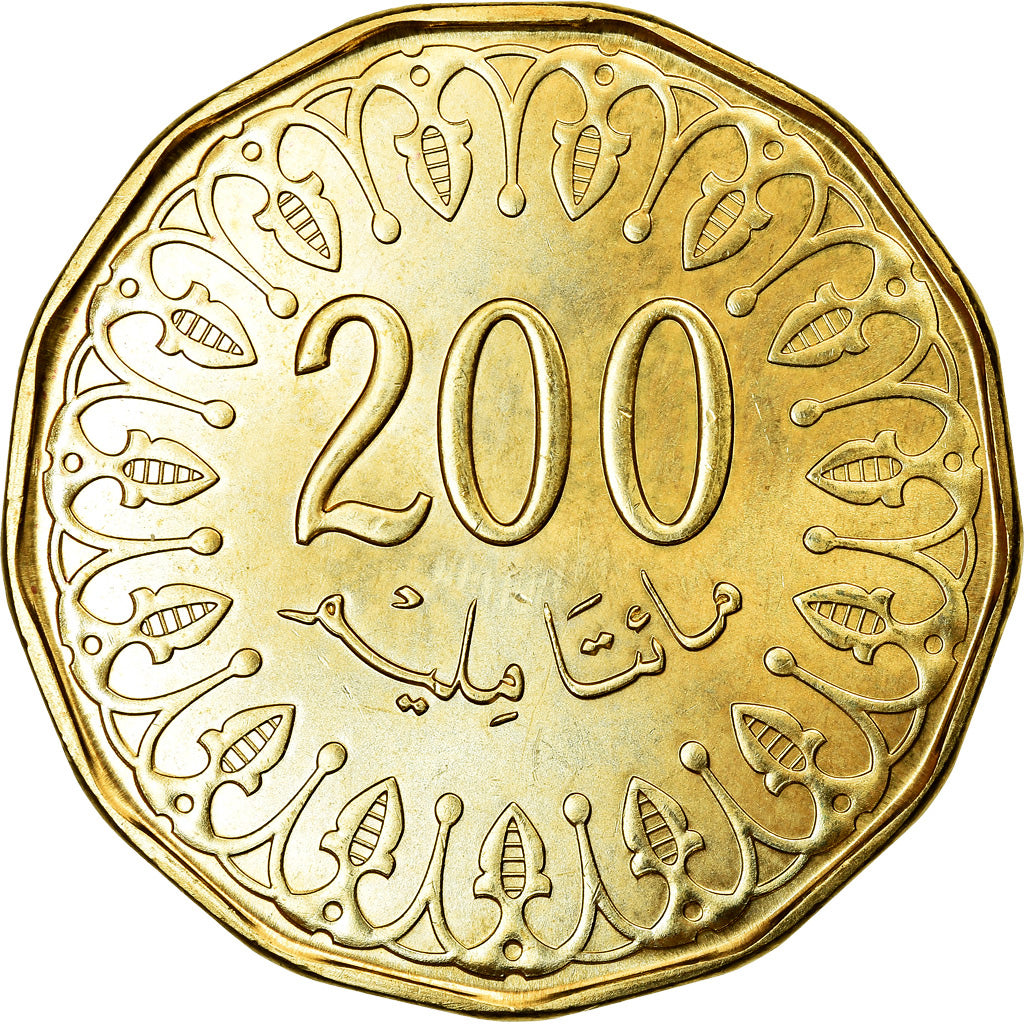 Coin, Tunisia, 200 Millim, 2013/AH1434, Paris, MS(63), Bronze, KM:309