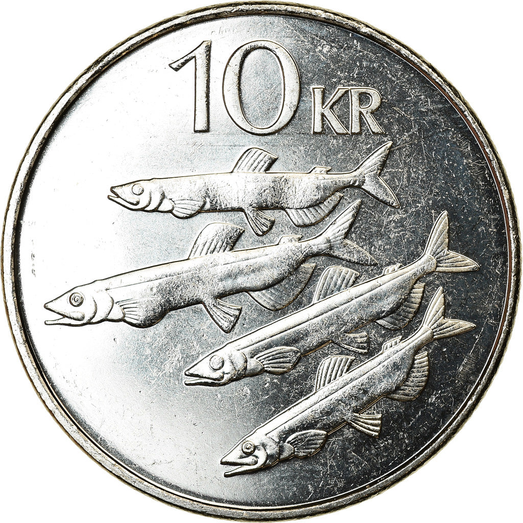 Munten, IJsland, 10 Kronur, 2008, UNC-, Nickel plated steel, KM:29.1a