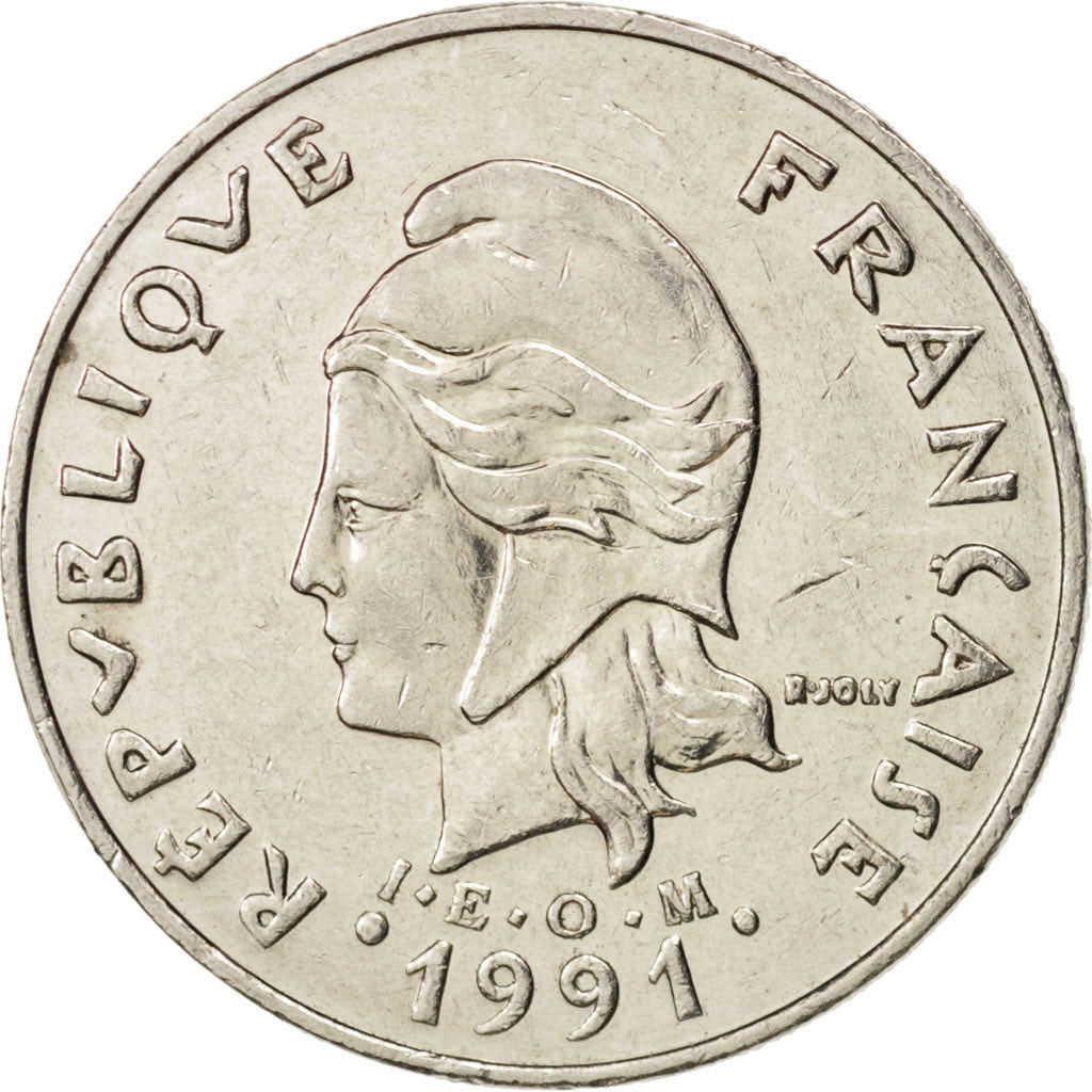 Moneta, Nuova Caledonia, 20 Francs, 1991, Paris, BB+, Nichel, KM:12