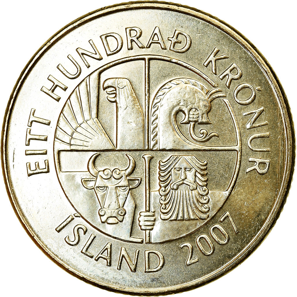 Coin, Iceland, 100 Kronur, 2007, MS(63), Nickel-brass, KM:35