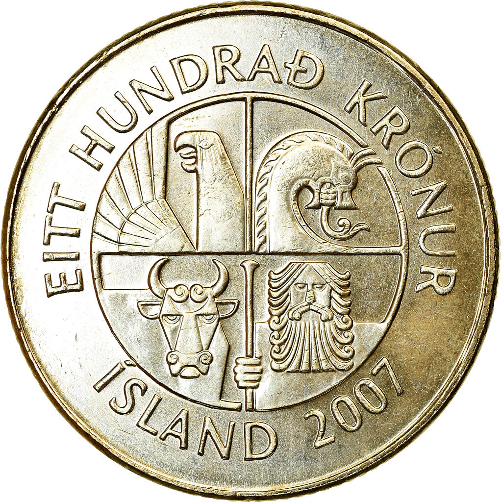 Coin, Iceland, 100 Kronur, 2007, MS(63), Nickel-brass, KM:35