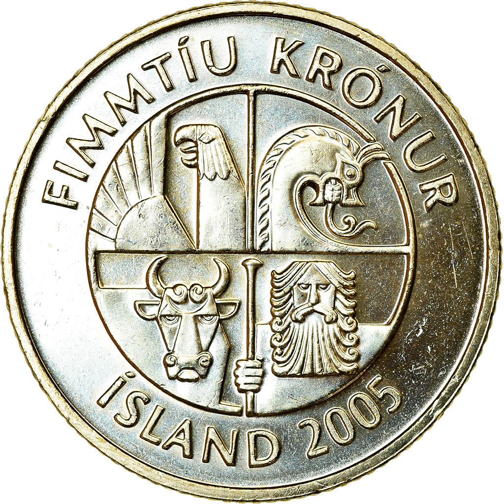 Coin, Iceland, 50 Kronur, 2005, MS(63), Nickel-brass, KM:31
