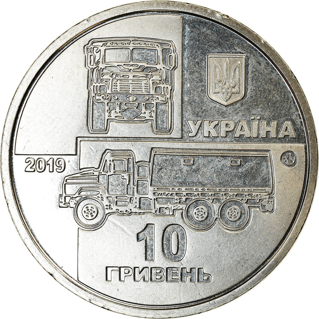 Coin, Ukraine, 10 Hryven, 2019, Kyiv, Camion militaire KrAZ-6322, MS(63)