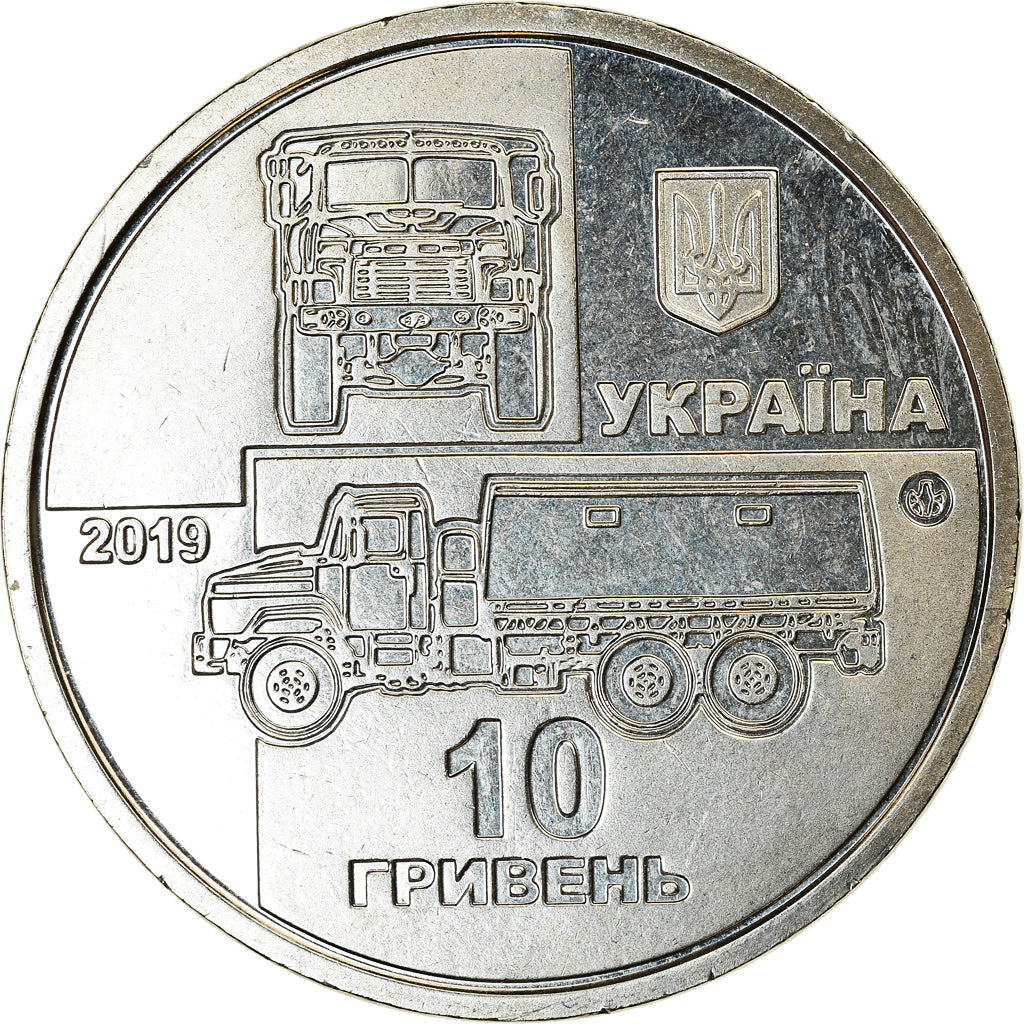 Coin, Ukraine, 10 Hryven, 2019, Kyiv, Camion militaire KrAZ-6322, MS(63)