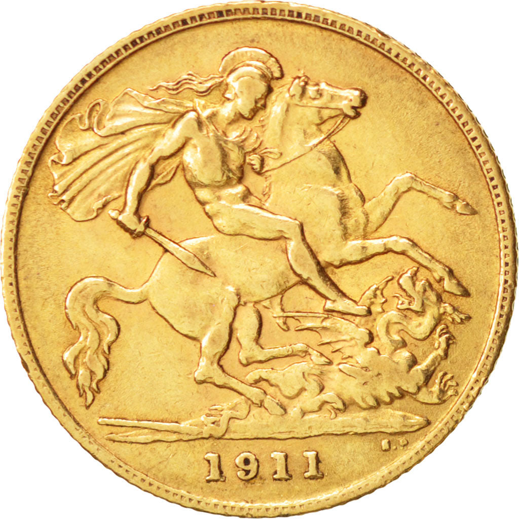 Grande-Bretagne, George V, 1/2 Sovereign, 1911, TTB+, Or, KM:819