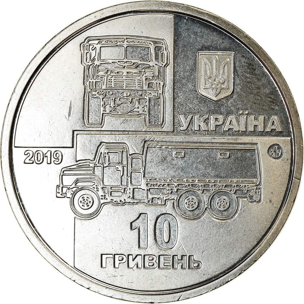 Moneta, Ucraina, 10 Hryven, 2019, Kyiv, Camion militaire KrAZ-6322, SPL