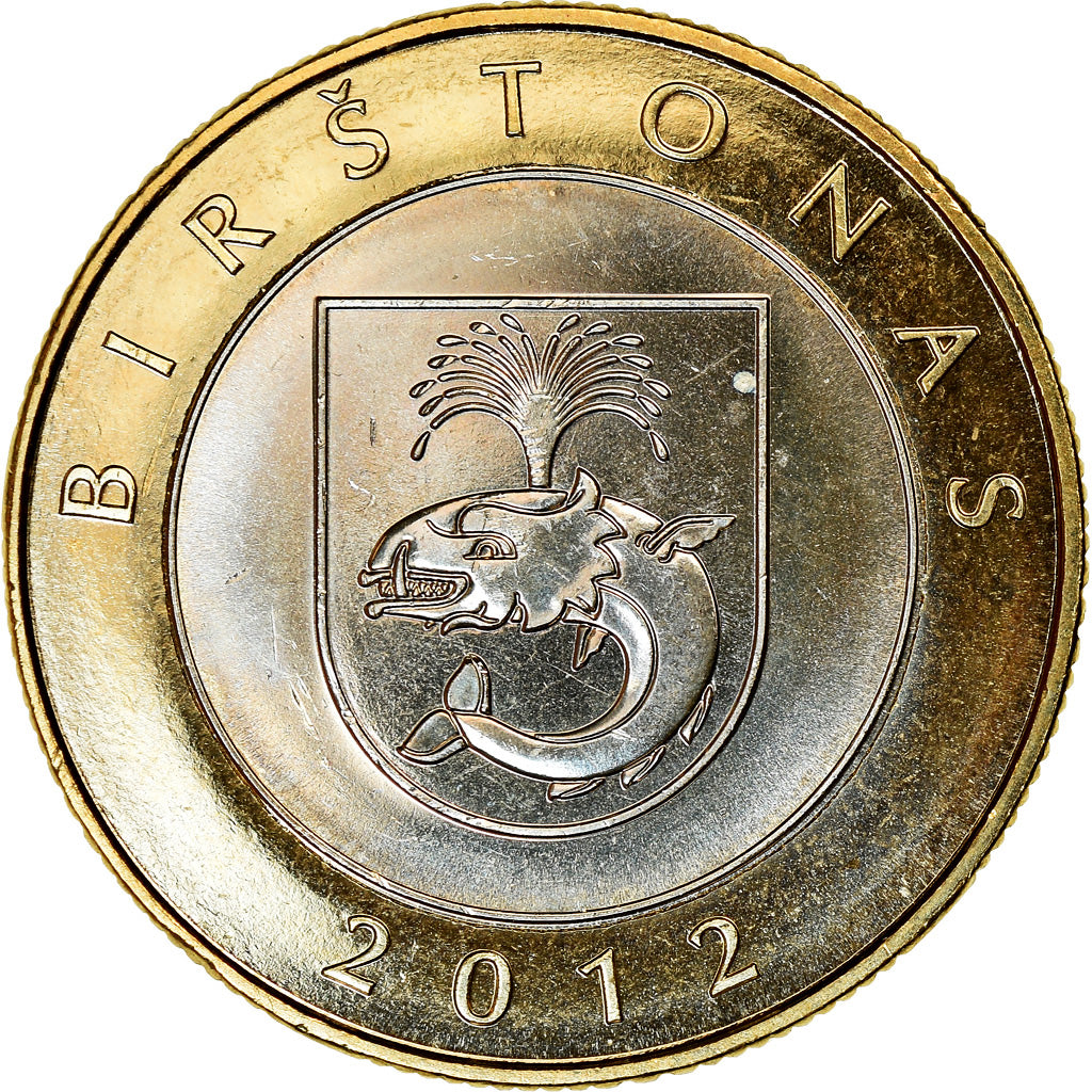Coin, Lithuania, 2 Litai, 2012, Birštonas, MS(63), Bi-Metallic, KM:183.1