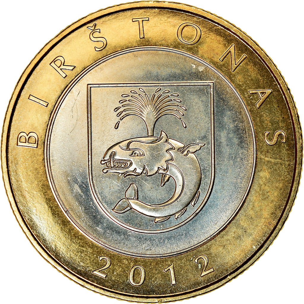 Coin, Lithuania, 2 Litai, 2012, Birštonas, MS(63), Bi-Metallic, KM:183.1