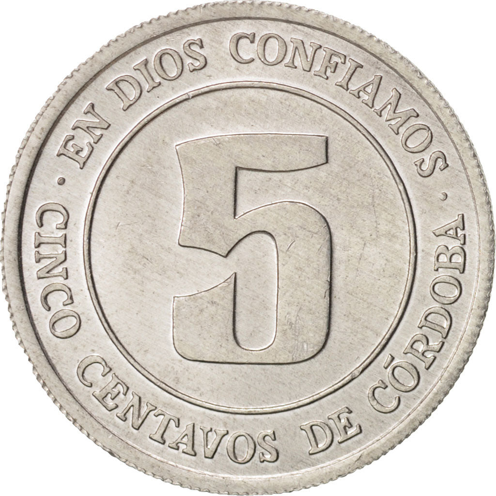 Nicaragua, 5 Centavos, 1974, AU(55-58), Aluminum, KM:28
