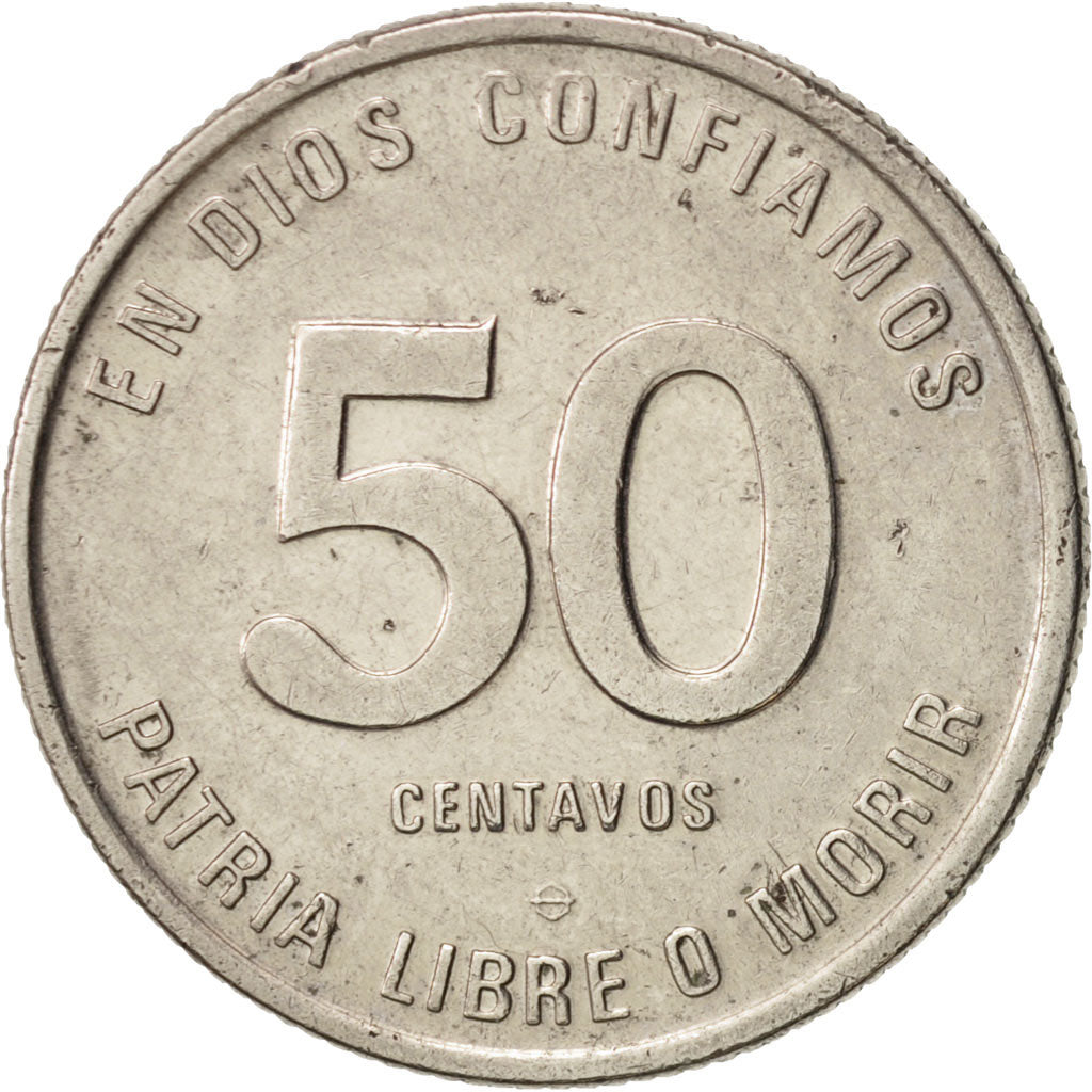 Nicaragua, 50 Centavos, 1983, BB+, Acciaio ricoperto in nichel, KM:42a