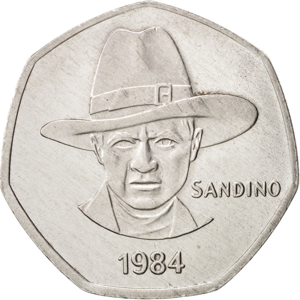 Nicaragua, 5 Cordobas, 1984, AU(50-53), Nickel Clad Steel, KM:44a