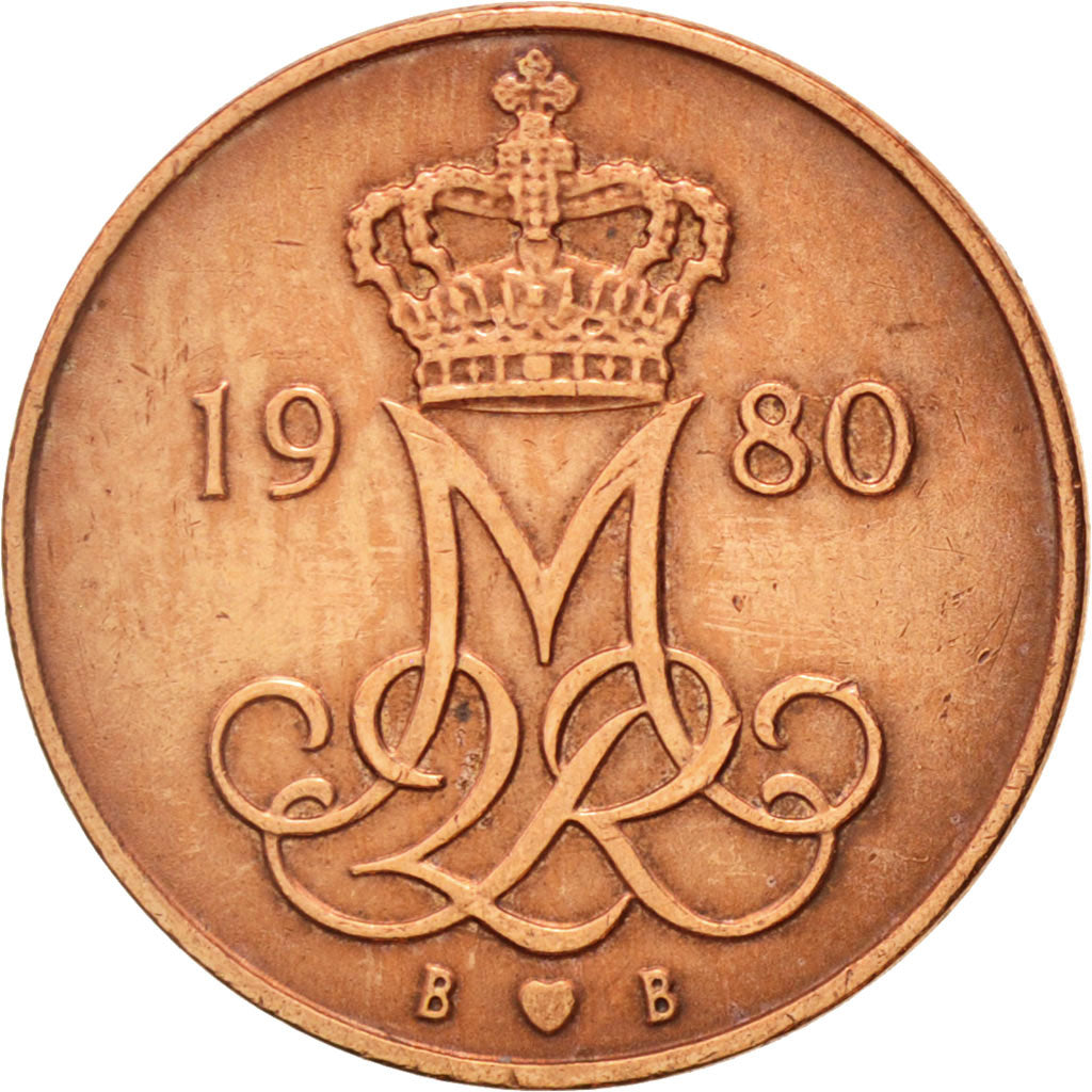 Denmark, Margrethe II, 5 Öre,1980,Copenhagen,AU(50-53),Copper Clad Iron,KM 859.2