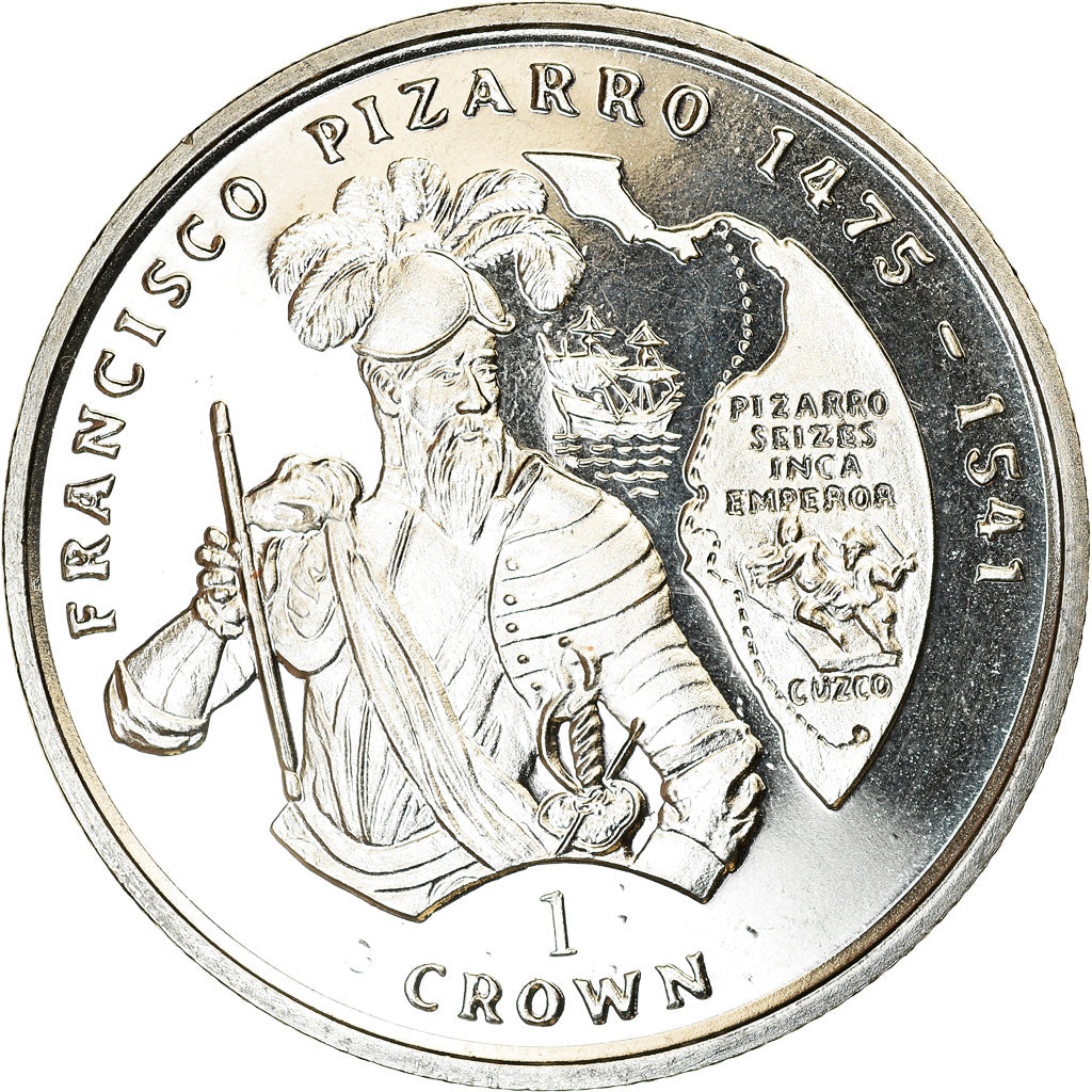 Coin, Isle of Man, Crown, 2000, Pobjoy Mint, Francisco Pizarro, MS(63)