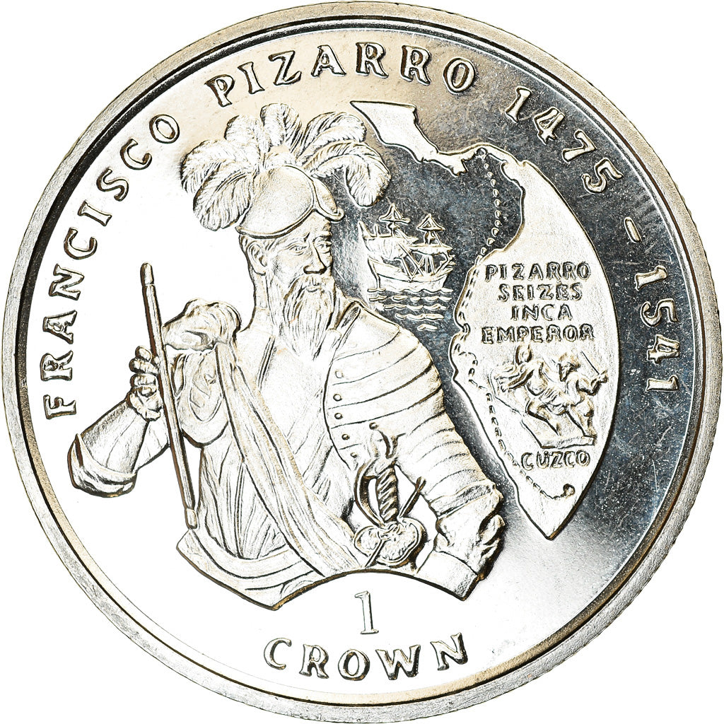 Coin, Isle of Man, Crown, 2000, Pobjoy Mint, Francisco Pizarro, MS(63)