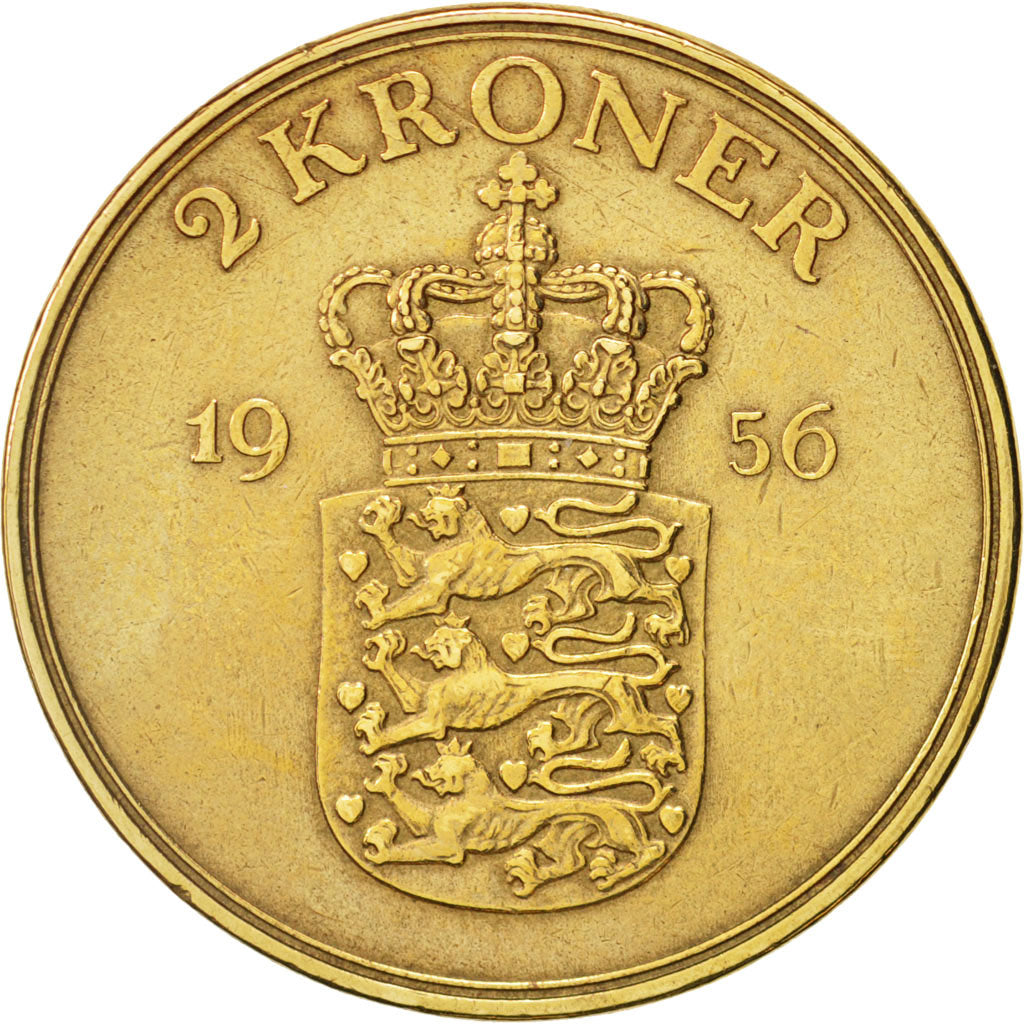Denmark, Frederik IX,2 Kroner,1956,Copenhagen, AU(50-53), Alu-Bronze,KM 838.2